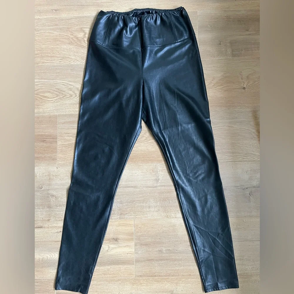 Wilfred Free Faux Leather Leggings Black High Rise Elastic Waist Stretch Pants L - Picture 4 of 7